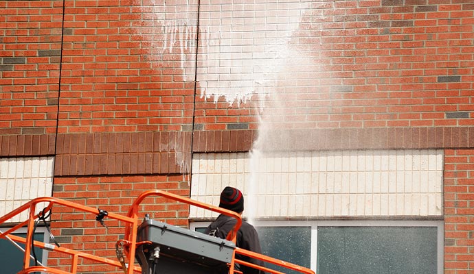 Masonry cleaning using pressure washing