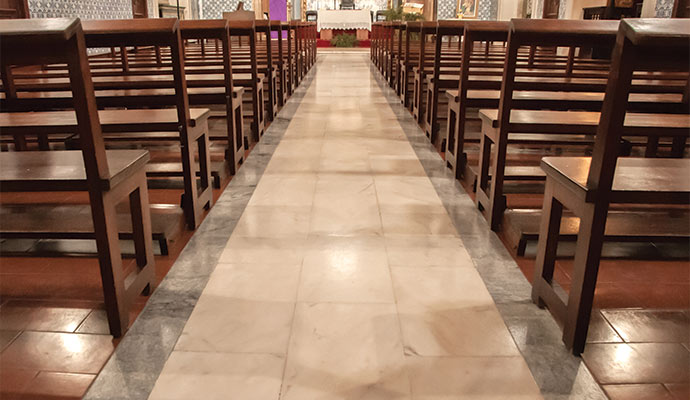 Cleaned marble floor of Church