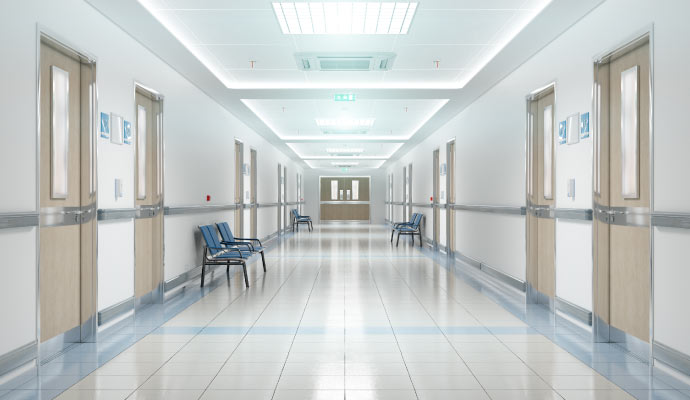 Hospital corridor with seating chair