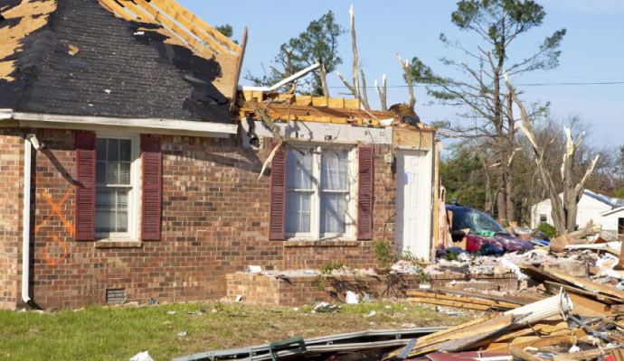 A damaged house after a storm