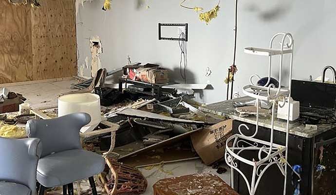 Disaster damaged property interior